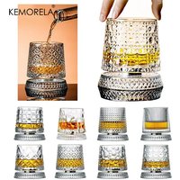 2 SZT. Obrotowe kieliszki do whisky z szklaną podstawą, obracane o 360 stopni, kryształowe kieliszki do rumu, idealne na przyjęcia koktajlowe, prezent dla miłośników drinków.