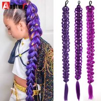 32Inch Synthetic Long Straight Ponytail With Elastic Hair purple Silver thread braid Ponytail Hair Extensions Hair Accessories