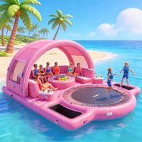 uo-Factory Stock Wholesale 6-8 Person 540kg Load PVC Material Outdoor Use Inflatable Water Floating Boat Island with Tent%
