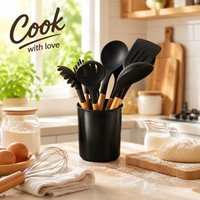 12Pcs Non‑Stick Silicone Kitchen Utensils Set with Wooden Handles, Durable Cooking Gadgets Packaged in Portable Color Gift Box