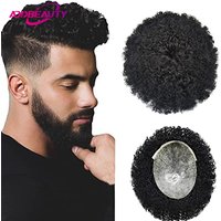 Afro Men Toupee Human Hair Curly Thin Skin PU Men's Capillary Prosthesis With Knots Indian Remy Hair System Unit Natural Wigs