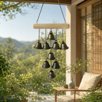 Vintage Wooden Iron Art Bell Wind Chime, Bronze-Colored Metal Wind Chime, Unique Wood Grain Texture, Suitable for Courtyard, Balcony Decoration, Patio, Balcony Eaves, Guesthouse Door, Garden Trellis