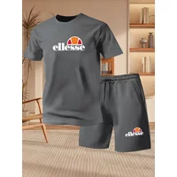 2026 Summer New Men's Fashion Outdoor Sports Set Printed Short Sleeve T-shirt+Shorts Loose Home Leisure Two Piece Set