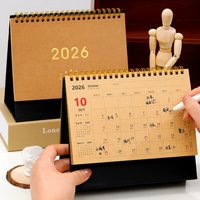 2026 Vintage Desk Calendar Planner-Monthly Grid & Dated Pages with Chinese/English Text,New Year Decoration & Daily Planner