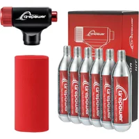 CO2 Inflator Kits with 6 X 16g CO2 Threaded Cartridges for Bike Tires, Presta and Schrader Valve Compatible CO2 Bike Tire Pump