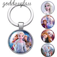 Elsa Anna Princesses Olaf Photo glass cabochon keychain Bag Car key chain Ring Holder Charms keychains gift