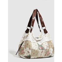 Bohemian Shoulder Bag,Mori Girl Fairycore Women Ditsy Floral Patchwork Handbag With Lace Trim,Vintage Travel Commuter Tote Bag