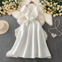 Elegant Sexy V-neck floral Dress Fairy A-line Summer Beach Vacation Slim Women Evening Party Dress