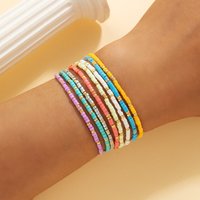 Multi-piece Set Fashion Simple Multicolor Seed Bead Stretch Bracelets for Women Bohemian Summer Vacation Stackable Jewelry Sets