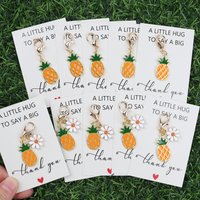 5pcs charming pineapple and flower keychain sets, complete with thank-you cards, fruit pineapple decorations