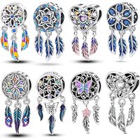 100%925 Silver Dreamcatcher Feather Heart Charms Beads Fits 3mm Bracelet Necklace DIY For Lady Fashion party Jewelry Gift