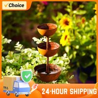 Rain Catcher Garden Stake with 3-Tiered Water Bowls Handmade Metal Flower Garden Stake Bird Bath for Outdoor Yard Lawn Decor