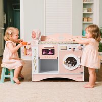 ROBUD Baby-Puppenbett Rosa Rollenspielset Holzpuppen-Wickelstation mit Sitz Spielzeug-Kinderbett Ideales Geburtstagsgeschenk für Kinder ab 3 Jahren