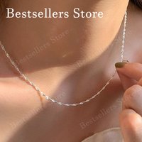 925 Sterling Silver 45cm/18 Inches Water Wave Chain Necklace for Women, Fashion Charm Jewelry, Wedding/Party Gift