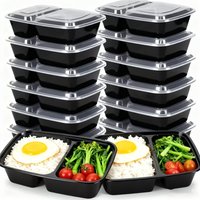 10PCS Disposable Covered Lunch Box with Two Compartments Black Lunch Box Picnic Outdoor Camping Hiking Work Meal Container