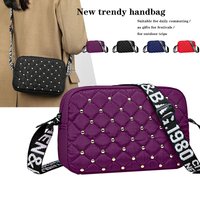 Chic Multi‑color Dot‑Quilted Cell Phone Bag Durable Water‑resistant Nylon Crossbody Handbag with Letter‑Pattern Strap