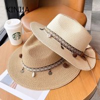 Summer Outdoor Beach Sun Protection Straw Hat Large Brimly Fashionable Versatile Women's Hat Men Vacation Straw Hat Casual
