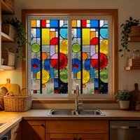 Static Window Film, Full Blackout, Colorful Geometric Privacy UV Blocking, Heat Insulation Window Sticker for Home Office