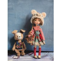 2026 Kari Doll Clothes and skirts Vintage Coffee Tea-Dyed Striped Jumpsuit with Hat Set for Landazz Landoudou Doll
