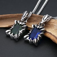 Vintage 316L Stainless Steel Green Stone Pendant Necklace For Men Boys Punk Domineering Fashion Couple Jewelry Gift Dropshipping