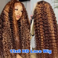 30 32 Highlight Deep Wave Hd Lace Frontal Wig 13x6 Honey Blonde Human Hair Wig Brazilian #4/27 Wet And Wavy Curly Wigs For Women