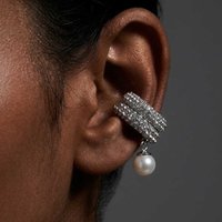 Non Pierced Ear Cuff Earrings for Women Fashion Shining Zircon Pearl Dangle Cartilage Clip Earrings Wedding Party Jewelry Gifts