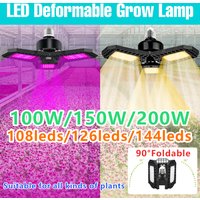 LED Plant Grow Light Bulb 200W Deformable Hydroponic Growing Lamp Cultivation Growth Lamp Full Spectrum 3Panels E27/E26
