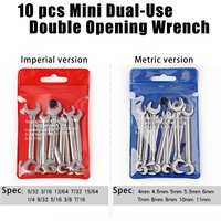 Complete Mini Wrench 10pcs/Set with Metric and Imperial Sizes - Double Head Open End Design in 45# Steel for Mechanics Repair