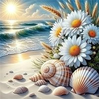 Momoart Diamond Painting Seaside Landscape Mosaic Daisy Flower New Arrival Kits DIY Sunset Embroidery Shell Conch Handicraft