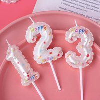 1pc Happy Birthday Candles, Princess Theme Cake Decoration, White Printed Pattern, Baby Shower Party Supplies, 0-9 Digital Numbe