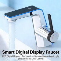 LED Digital Display Faucet, Household Cold and Hot Water Outlet Basin Faucet, Suitable for Kitchen and Bathroom Drainage