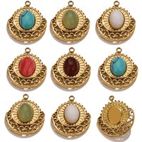 4pcs/LOT Boho Stainless Steel Vintage Natural Stone Sunburst Filigree Charms Pendants for DIY Necklace Jewelry Making Supplies