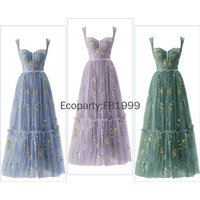 New Luxury Elegant Flower Embroidery Evening Party Dress for Women Mesh Sleeveless Strap Long Dress Female Banquet Prom Vestidos
