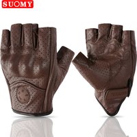 Fingerless Motorcycle Leather Gloves Protection Retro Summer Motocross Gloves Biker Motorcyclist Cycling Half Gloves Brown Black
