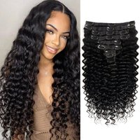 Extensions de cheveux bouclés Deep Wave avec 18 clips pour femmes, vrais cheveux humains, optique aux extrémités, noir naturel, 120G, 240G par ensemble