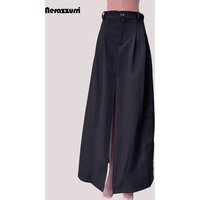 Lautaro Summer Autumn Black Floor Length Skirt Women with High Front Slit Elegant Luxury Chic Extra Long A Line Luxury Clothes