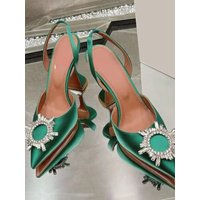 2025 Spring/Summer New High Heels Silk Fashion Crystal Sun Buckle Pointed Banquet Wine Glass with Shallow Mouth Women's Sandals