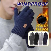 Knitted Gloves Unisex Warm Windproof Touchscreen Gloves Washable Anti-Slip Winter Full Finger Cycling Hiking Running Gloves