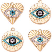 10Pcs High-quality Round Love Devil's Eye Pendant Alloy Rhinester Charm for Couple Necklace Bracelet Jewelry Making Accessories