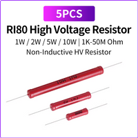 5PCS RI80 High Voltage Resistor 1W 2W 5W 10W 1K-50M Ohm Non Inductive High Value Resistor HV Resistor