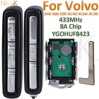 Car Smart Key Card YGOHUF8423 For Volvo S40 S60 S90 XC40 XC60 XC90 2016-2020 8A Chip 433Mhz Auto Remote Control Fob 4 Buttons