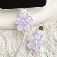 2Pcs Soft Silicone Charger Cable Winder Cord Purple Flowers Case Clip for Apple IPhone Data Fast Charging Cable Protector Sleeve