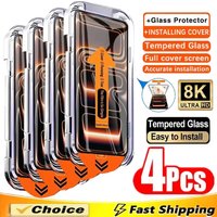 1-4PCS Tempered Glass For iPhone 17 16 15 14 13 12 11 Pro Max XS XR 16e Plus Mini Screen Protector With Alignment Mounting Cover