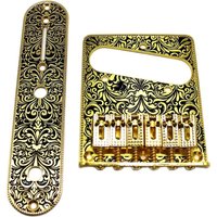 6 String Roller Saddle Bridge and Control Plate for TL Electric Guitar with Carving Decorative Pattern Strings Through Bridge