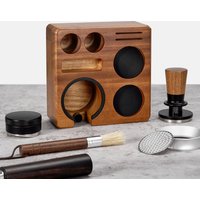 Espresso Tamping Station, 8 in 1 Wooden Coffee Tamper Holder organizer Natural Wood Espresso Tamper Mat Stand fit 51/54/58mm