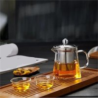 WOOJACK Heat Resistant Glass Teapot With Stainless Steel Infuser Heated Container Tea Pot Good Clear Kettle (19oz)