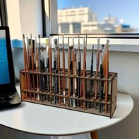 67-Slot Wooden Brush Holder Premium Double-layer Durable Artist Desk Organizer Pencil Paint Brushes Storage Art Craft