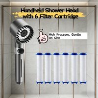 7PCS Gray High Pressure Water Saving Shower Head Set 3 Modes Adjustable One Key Water Stop Hard Water Filter with 6 Filter