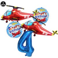 5pcs Red Airplane Helicopter Plane Foil Balloon Blue Number 4 Balloon Helicopter Party 4th Flying Party Birthday Decorations