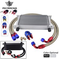 Universal 19 Rows Oil Cooler Kit +Oil Filter Sandwich + Stainless Steel Braided An10 Hose With PQY Sticker+Box